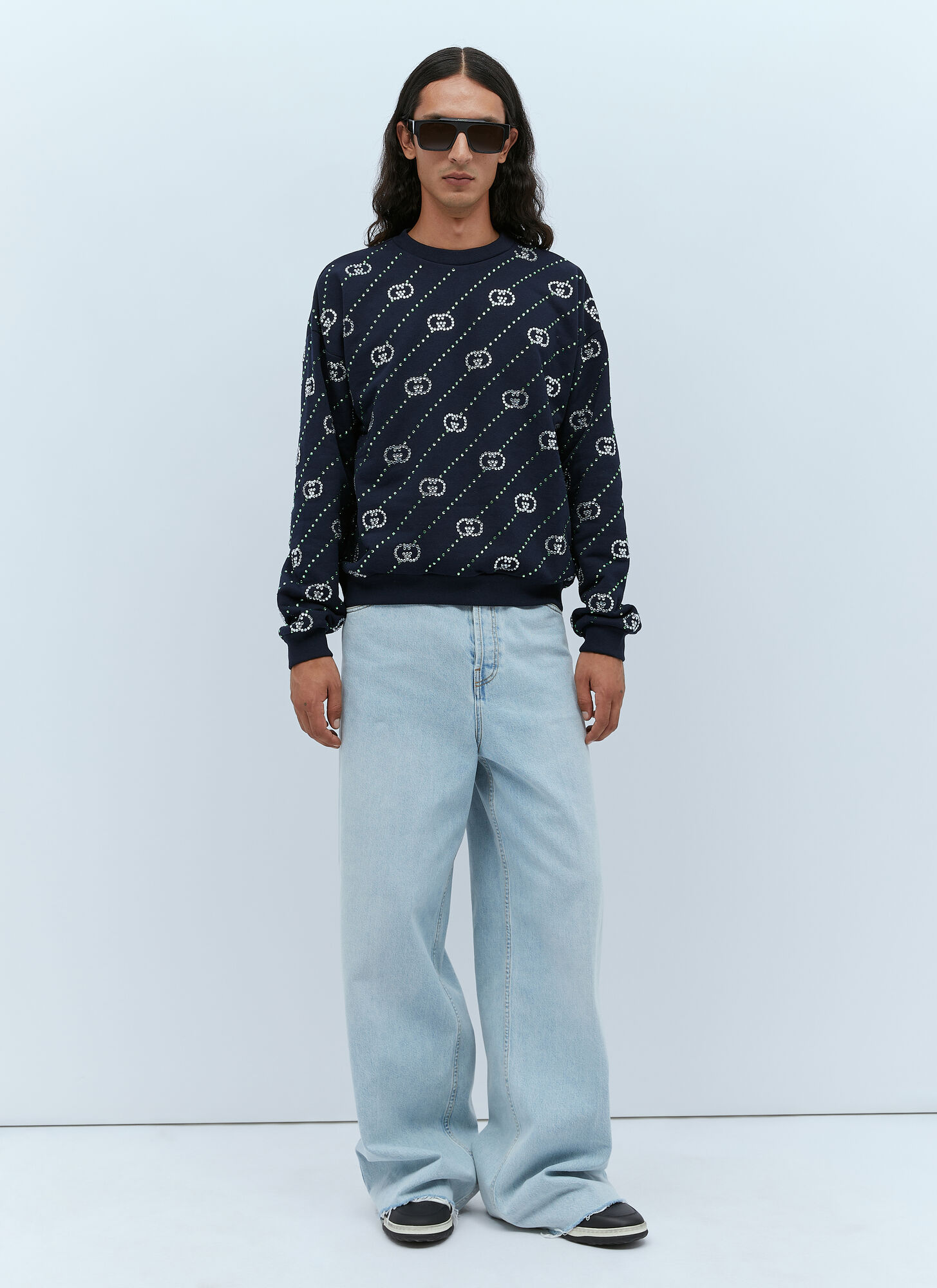 Gucci Crystal-embellished Cotton-jersey Sweatshirt In Black