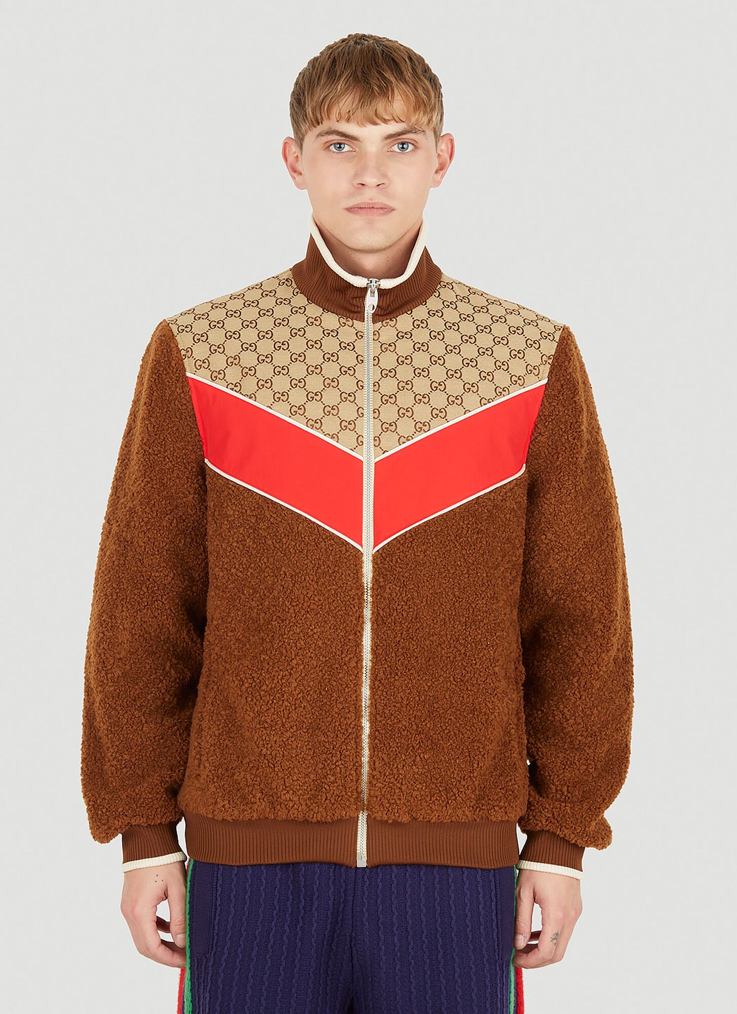 GUCCI GUCCI GG FLEECE JACKET MALE BROWNMALE