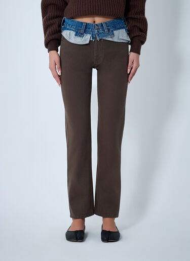 Contrast Waistband Jeans August Barron Contrast Waistband Jeans Brown all0262006