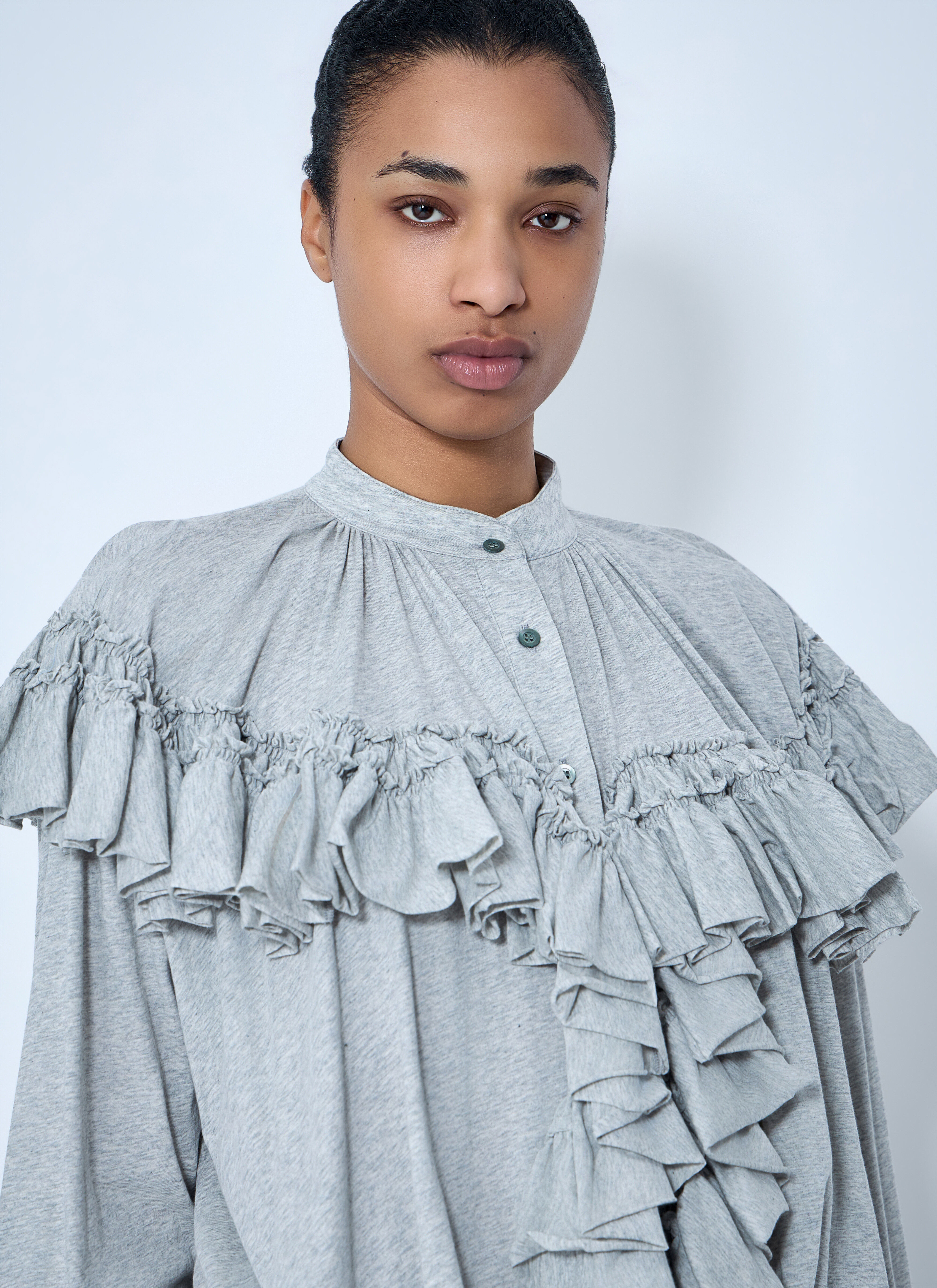 Dries Van Noten Women's' Ruffled Cotton Jersey Shirt in Grey | LN-CC®