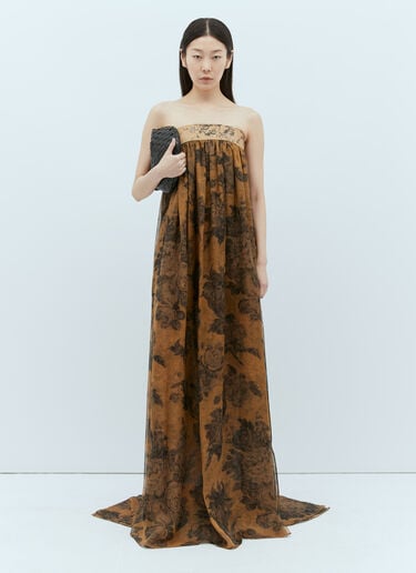 Max Mara 플로럴 실크 시폰 뷔스티에 원피스 브라운 max0256072