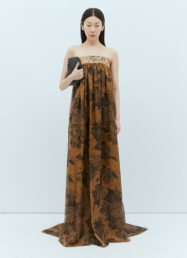 Max Mara Floral Silk Chiffon Bustier Dress Brown max0256072