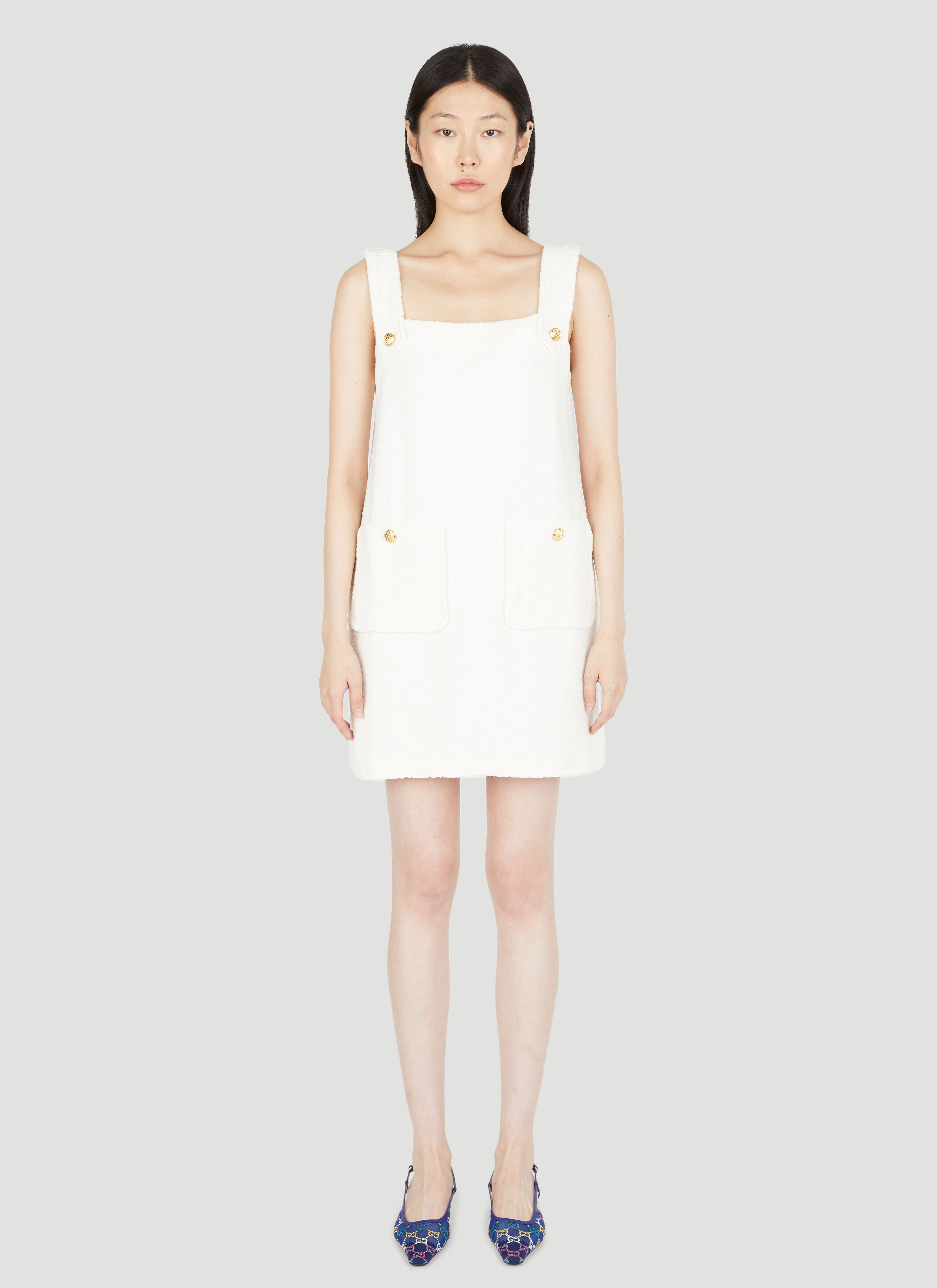 Gucci Women s Terry Logo Motif Dress in White LN CC