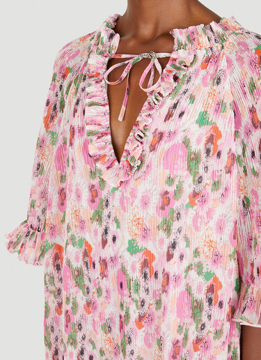 GANNI Plisse Floral Dress Pink gan0251087