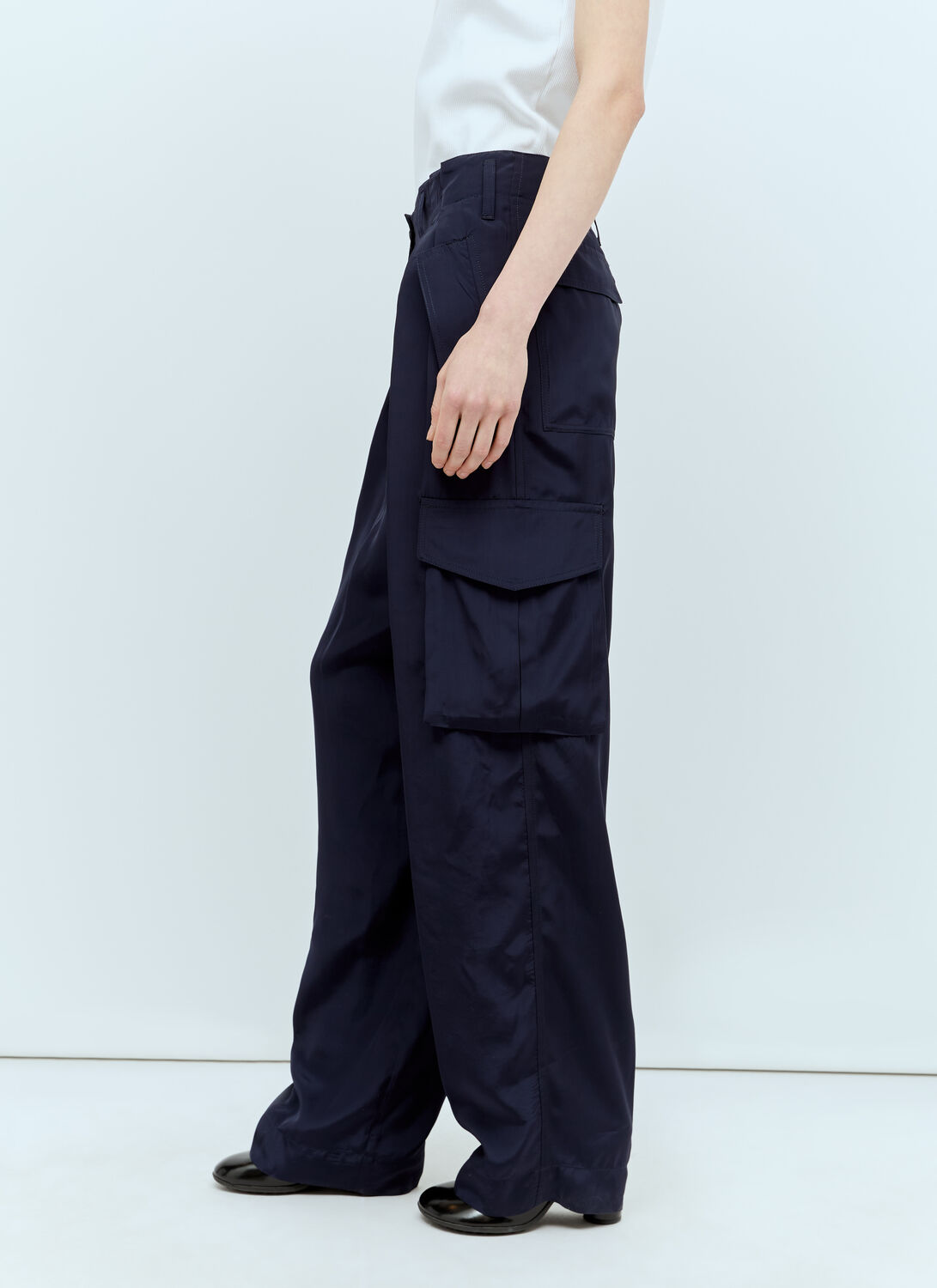 Shop Dries Van Noten Viscose Cargo Pants In Navy