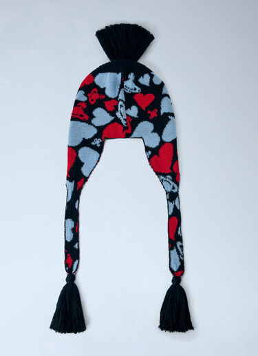 LN-CC® - Vivienne Westwood: Hearts and Orb Flap Knit Cap - Red Vivienne Westwood Hearts and Orb Flap Knit Cap Red vvw0366070
