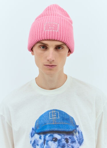 Acne Studios Embellished Face Logo Beanie Hat Pink acn0157038
