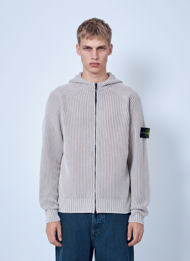 LN-CC® - Stone Island: Ribbed Knit Hoodie - Beige Stone Island Ribbed Knit Hoodie Beige sto0165048