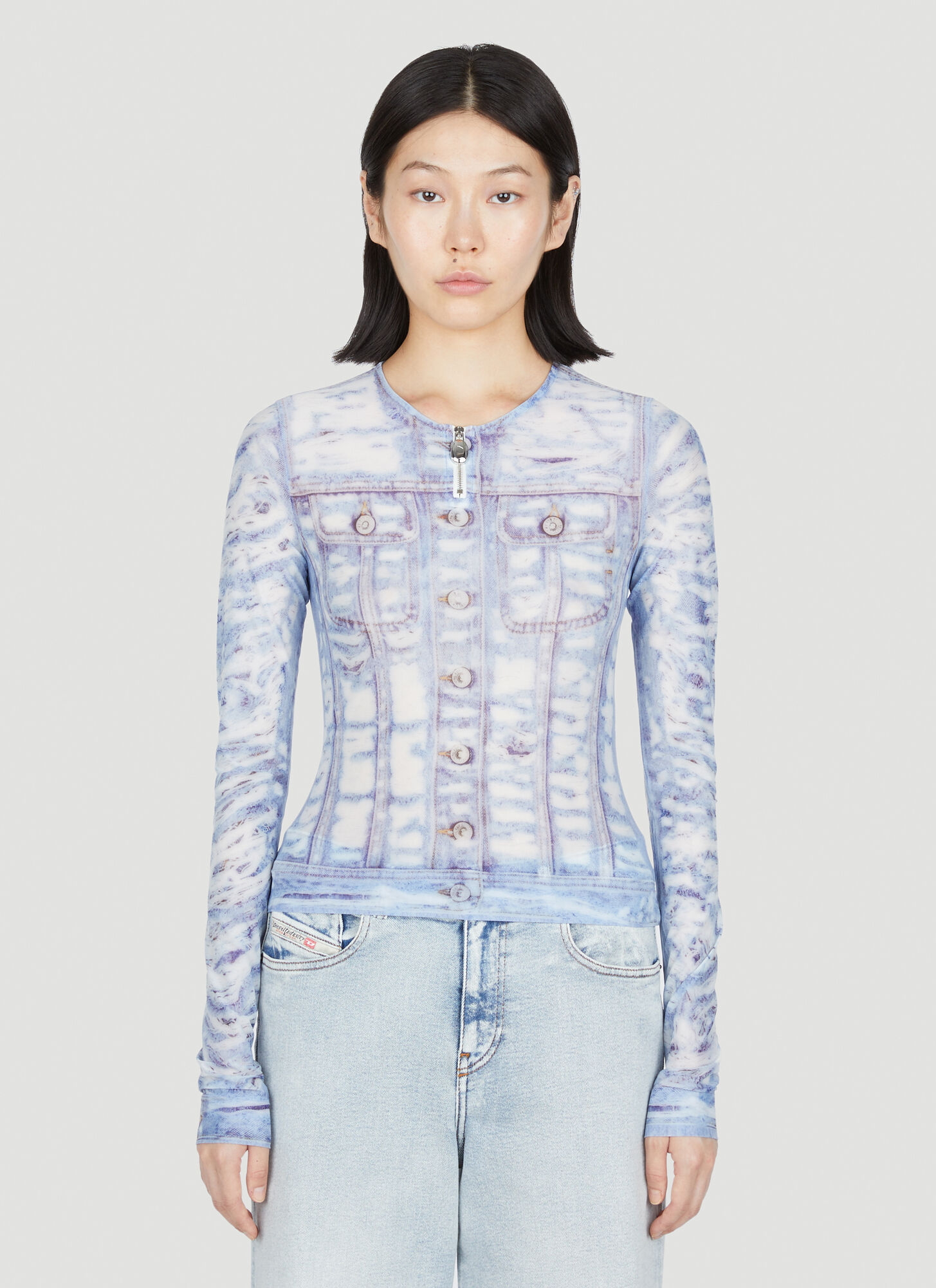 Shop Diesel T-clauzi-h2 Sheer Long Sleeve Top In Blue