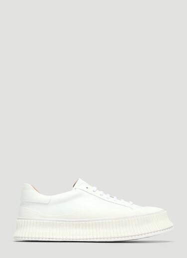 Jil Sander Ribbed-Sole Leather Sneakers White jil0133002