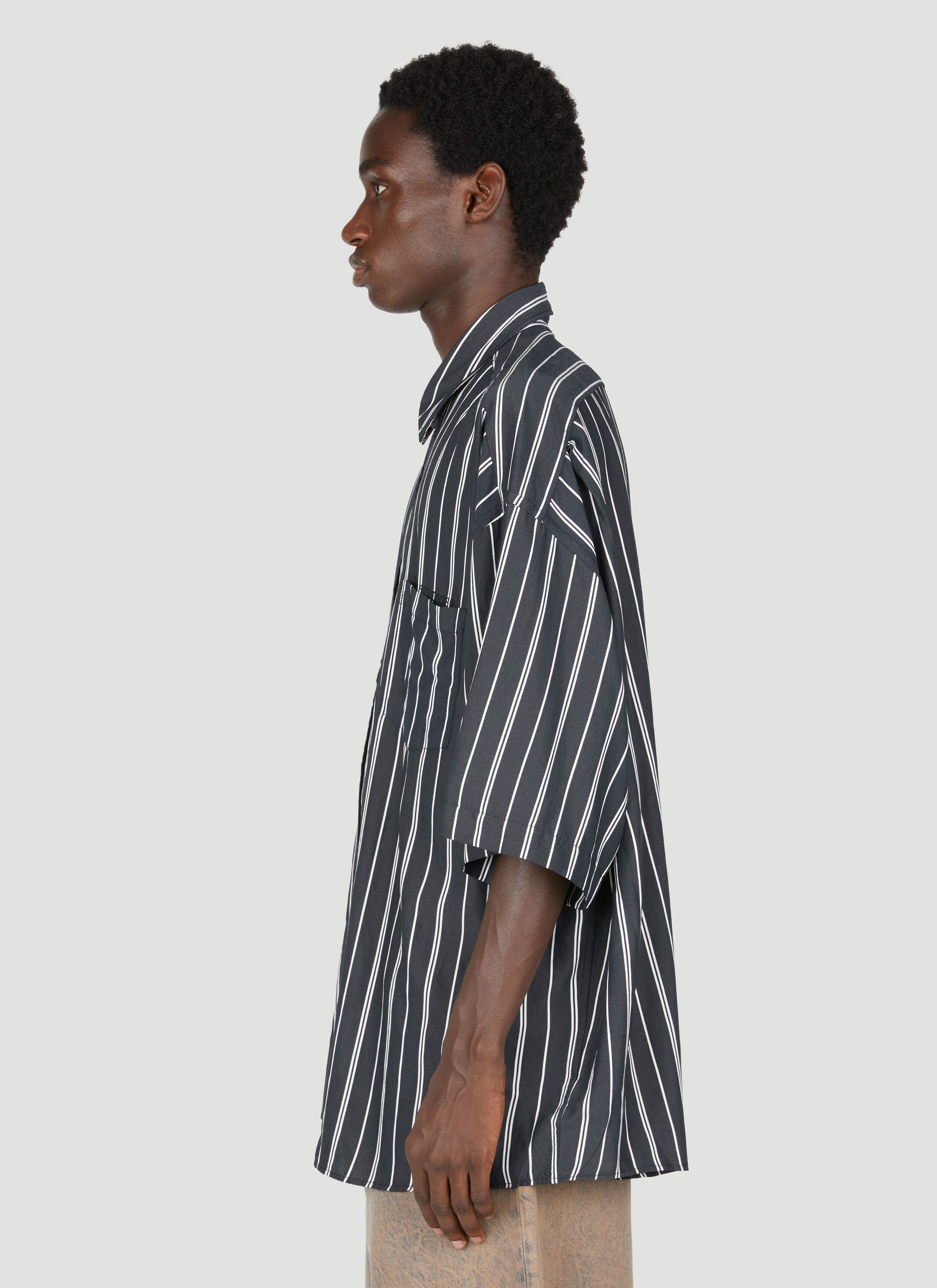 Acne Studios Men s Stripe Short Sleeve Shirt in Black LN CC