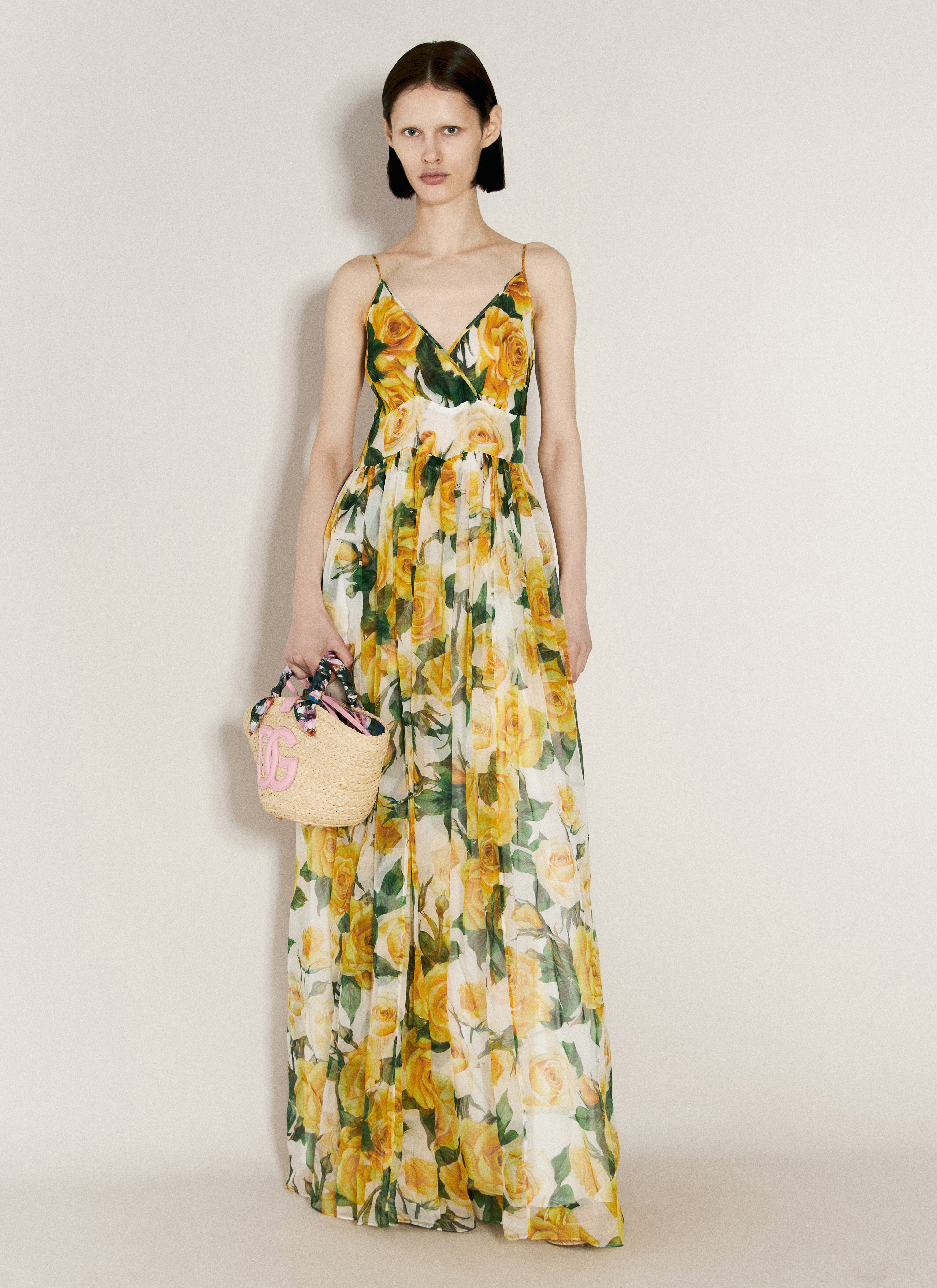 Dolce Gabbana Women s Silk Chiffon Maxi Dress in Yellow LN CC