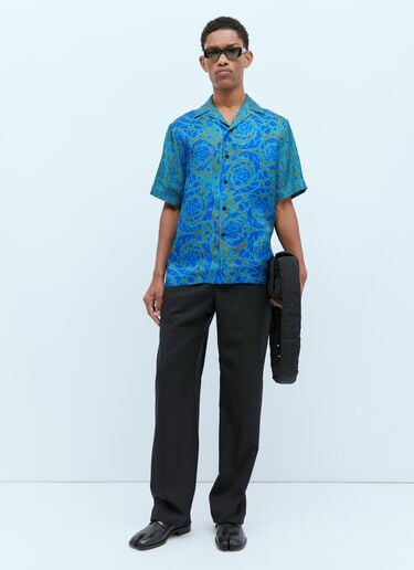 Versace Logo Jacquard Silk Shirt Blue ver0153002