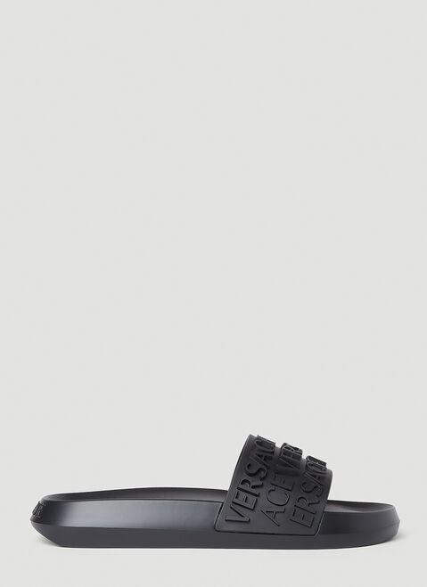 Versace Logo Embossed Slides Black ver0153026
