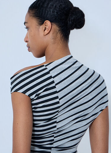 Vaquera Asymmetrical Striped Top with Floral Appliqué Grey vaq0264003