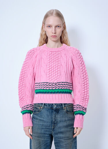 LN-CC® - Lacoste: Runway Striped Textured Wool Sweater - Pink Lacoste Runway Striped Textured Wool Sweater Pink lac0266001