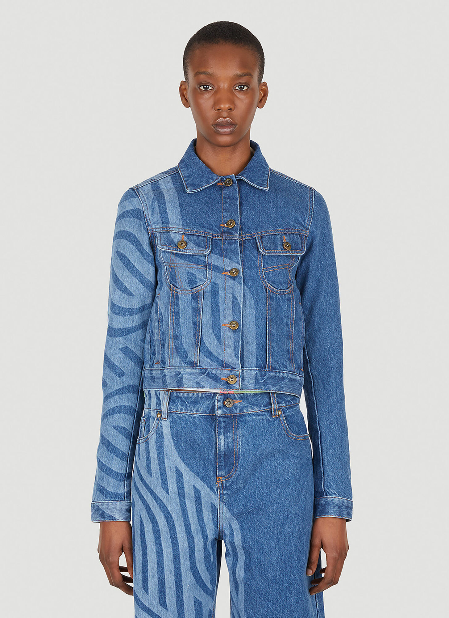 Shop Ahluwalia Laser Motif Denim Jacket In Blue