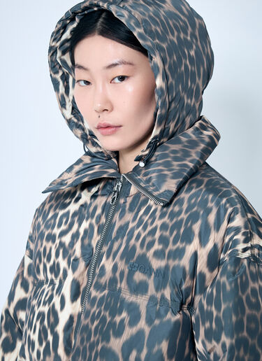 GANNI Leopard Midi Puffer Jacket Brown gan0259022