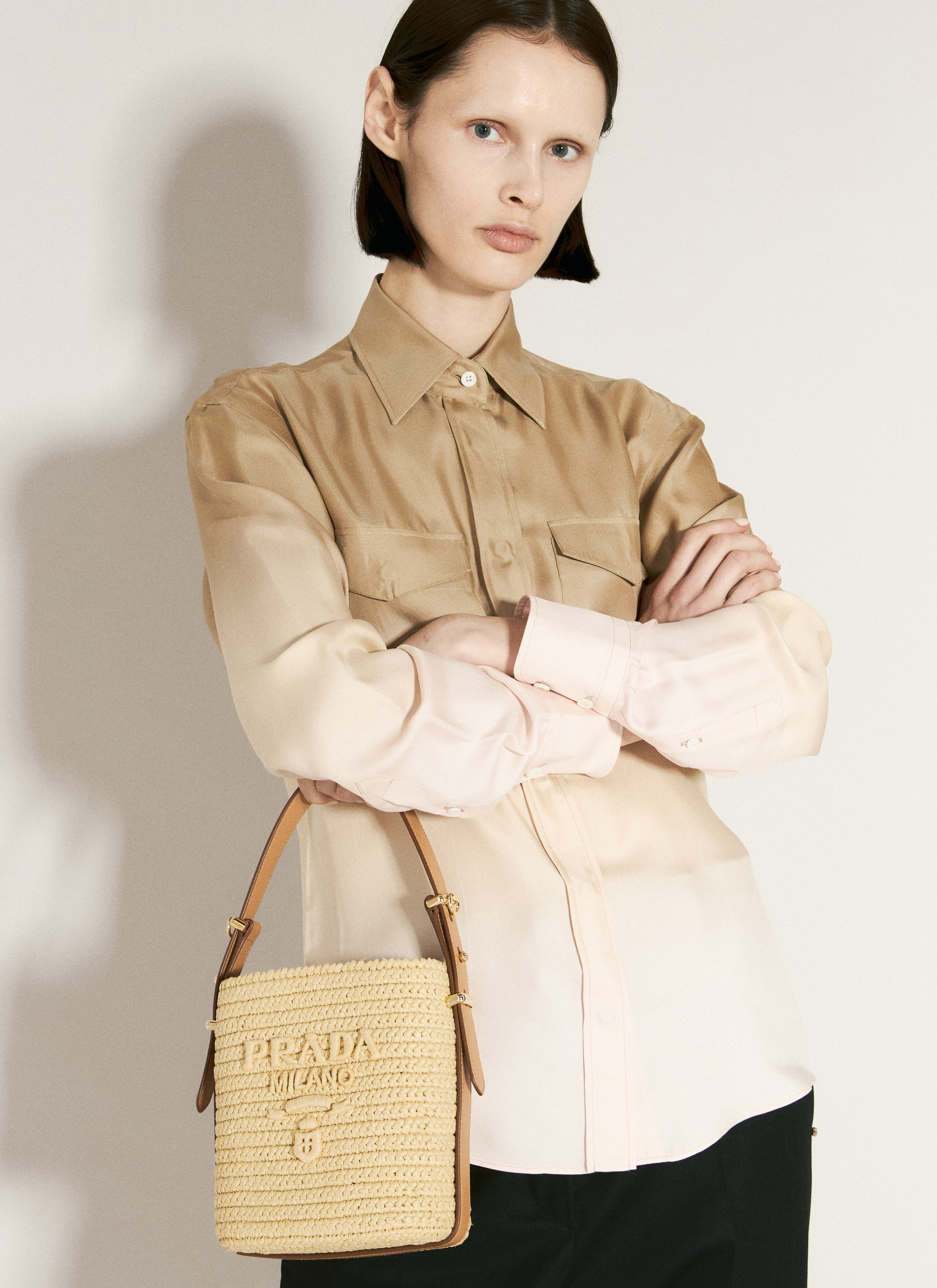 Prada Women s Crochet And Leather Shoulder Bag in Beige LN CC