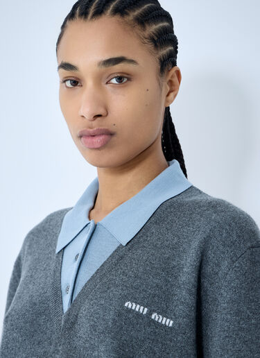 Miu Miu Logo Motif Knit Polo Sweater Blue miu0360007