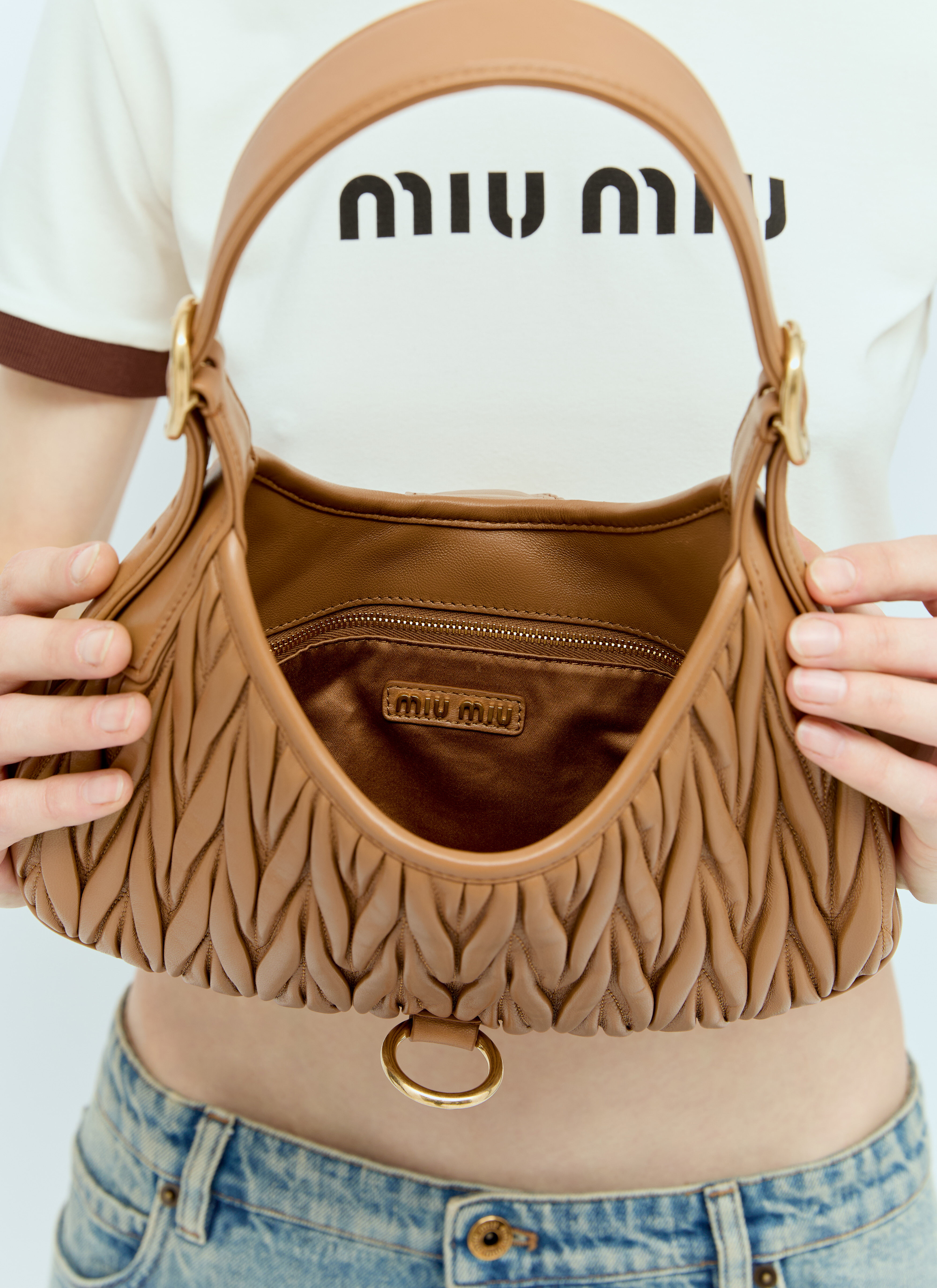Miu Miu Women's' Logo Plaque Matelassé Shoulder Bag in Brown | LN-CC®