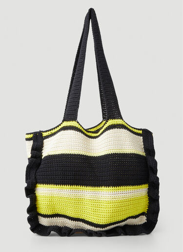 GANNI Crochet Stripe Tote Bag Black gan0251057