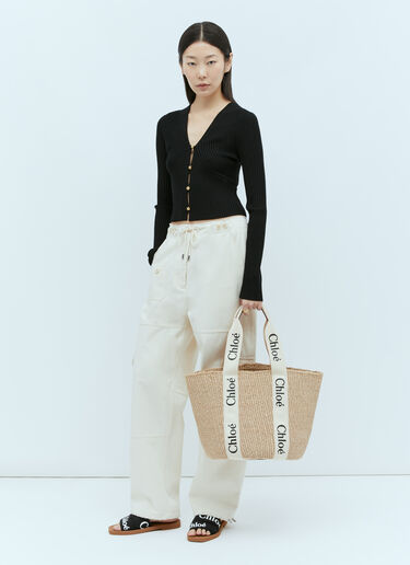 Chloé Large Woody Basket Tote Beige chl0255058