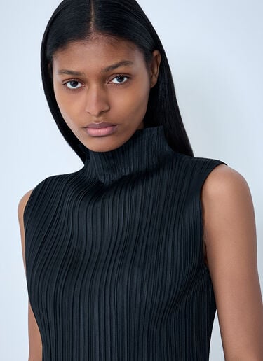 Pleats Please Issey Miyake Pleated High-Neck Sleeveless Top Black plp0263009