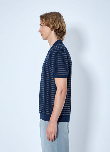 Miu Miu Striped V-Neck Polo Shirt Blue miu0165006