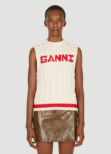 GANNI Logo 嵌花背心 奶油色 gan0251014