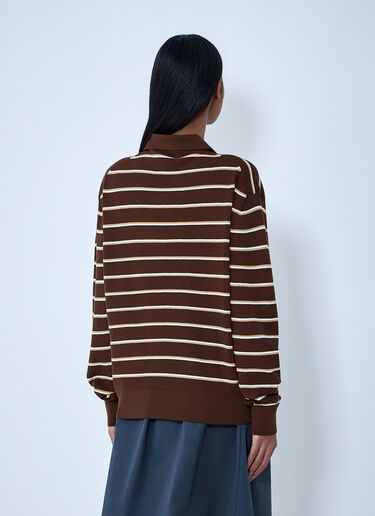 Miu Miu Striped Knit Polo Sweater Brown miu0264012