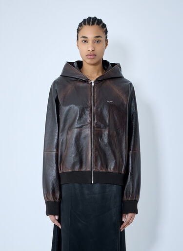 Prada Leather Hooded Jacket Brown pra0360001