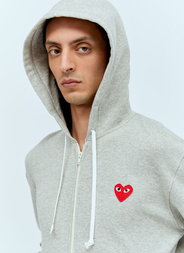 Comme Des Garçons PLAY Logo Patch Zip Hooded Sweatshirt Grey cpl0356012
