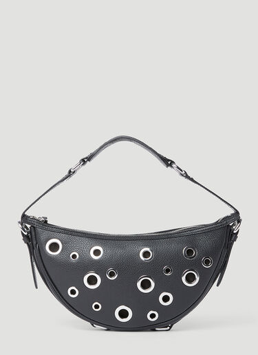 BY FAR Gib Small Leather Eyelet Shoulder Bag Black byf0253006