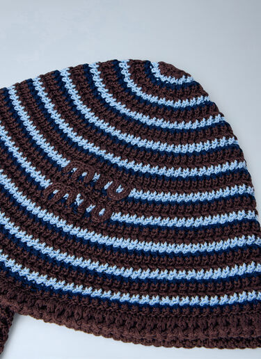 Miu Miu Striped Crochet Hat with Ties Brown miu0264026