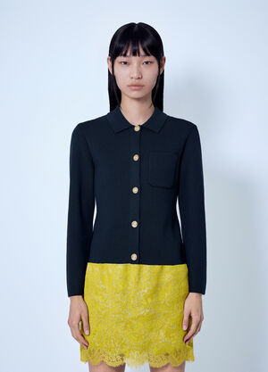 Saint Laurent Wool Polo Cardigan Black sla0265001