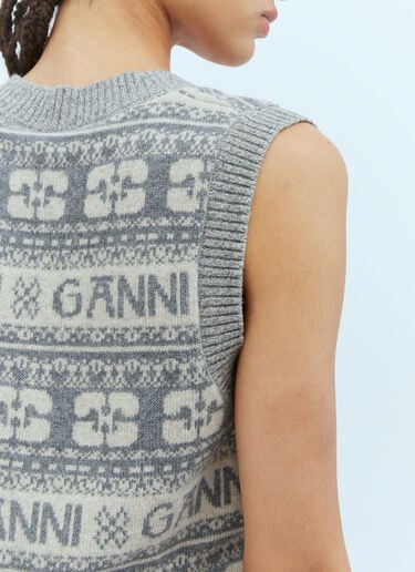 Intarsia Logo Sweater Vest GANNI Intarsia Logo Sweater Vest Grey gan0254013