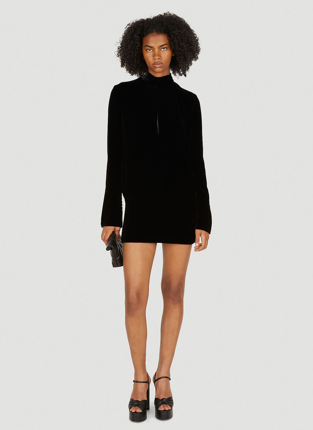 High neck black velvet dress cheap