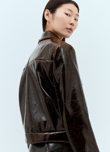 Sportmax Patent-Finish Wool Jacket Brown spx0257006