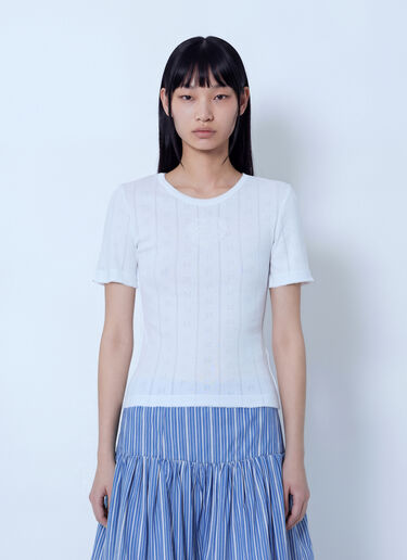 LN-CC® - GANNI: Compact Pointelle Rib Tee - White GANNI Compact Pointelle Rib Tee White gan0265010
