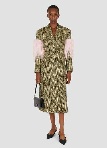 Prada Faux Fur Herringbone Coat Yellow pra0250003