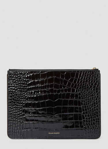 Alexander McQueen Crocodile-Effect Pouch Bag Black amq0243033