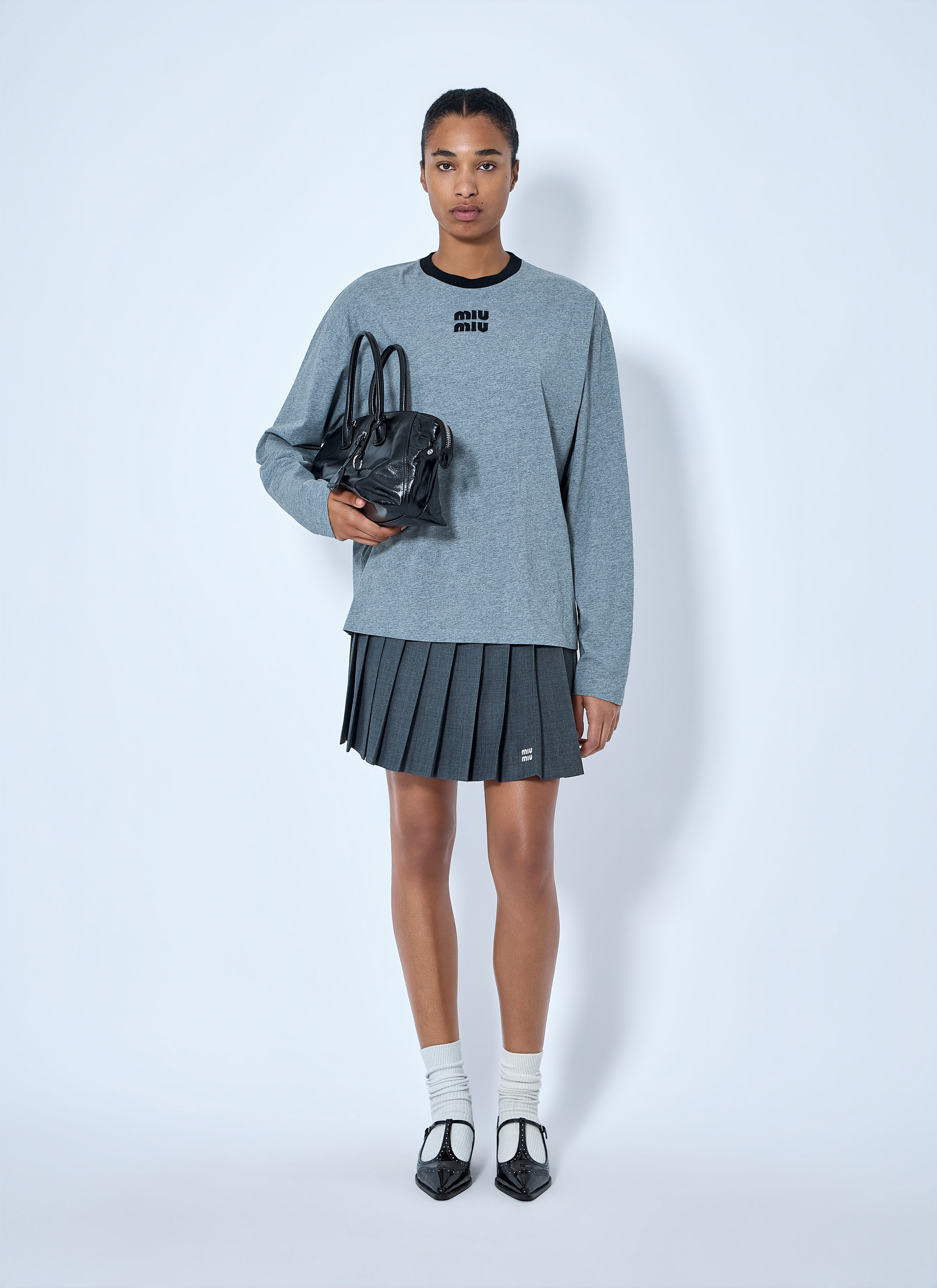 Miu Miu Women's' Logo Motif Long Sleeve T-Shirt in Grey | LN-CC®