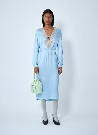 Satin Crepe And Lace Dress Prada Satin Crepe And Lace Dress Light Blue pra0262100