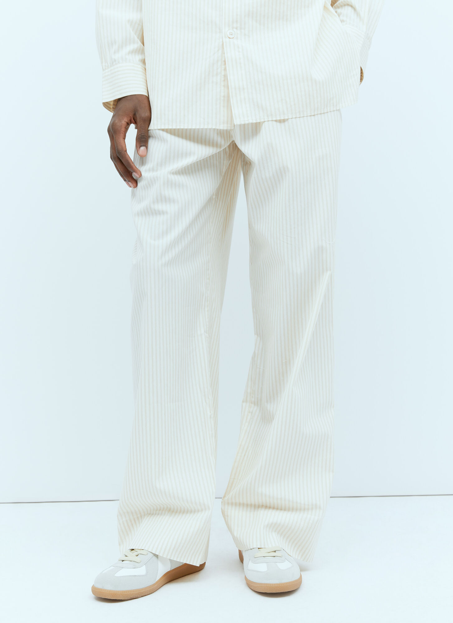 Shop Tekla X Birkenstock Stripe Pants In Cream