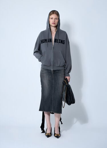 Balenciaga Zip-Up Human Being Hooded Sweatshirt Grey bal0360001