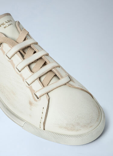 Antiqued Leather Sneakers Prada Antiqued Leather Sneakers White pra0262021