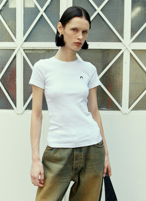Marine Serre Logo Embroidery T-Shirt Black mrs0254008