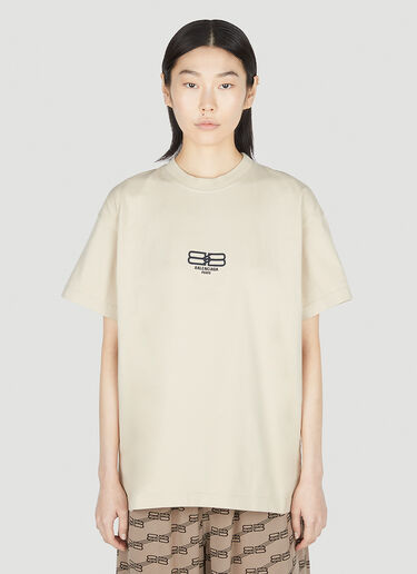Balenciaga Logo Print T-Shirt Beige bal0251028