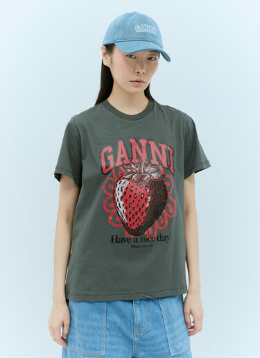 GANNI Strawberry T-Shirt Grey gan0255036